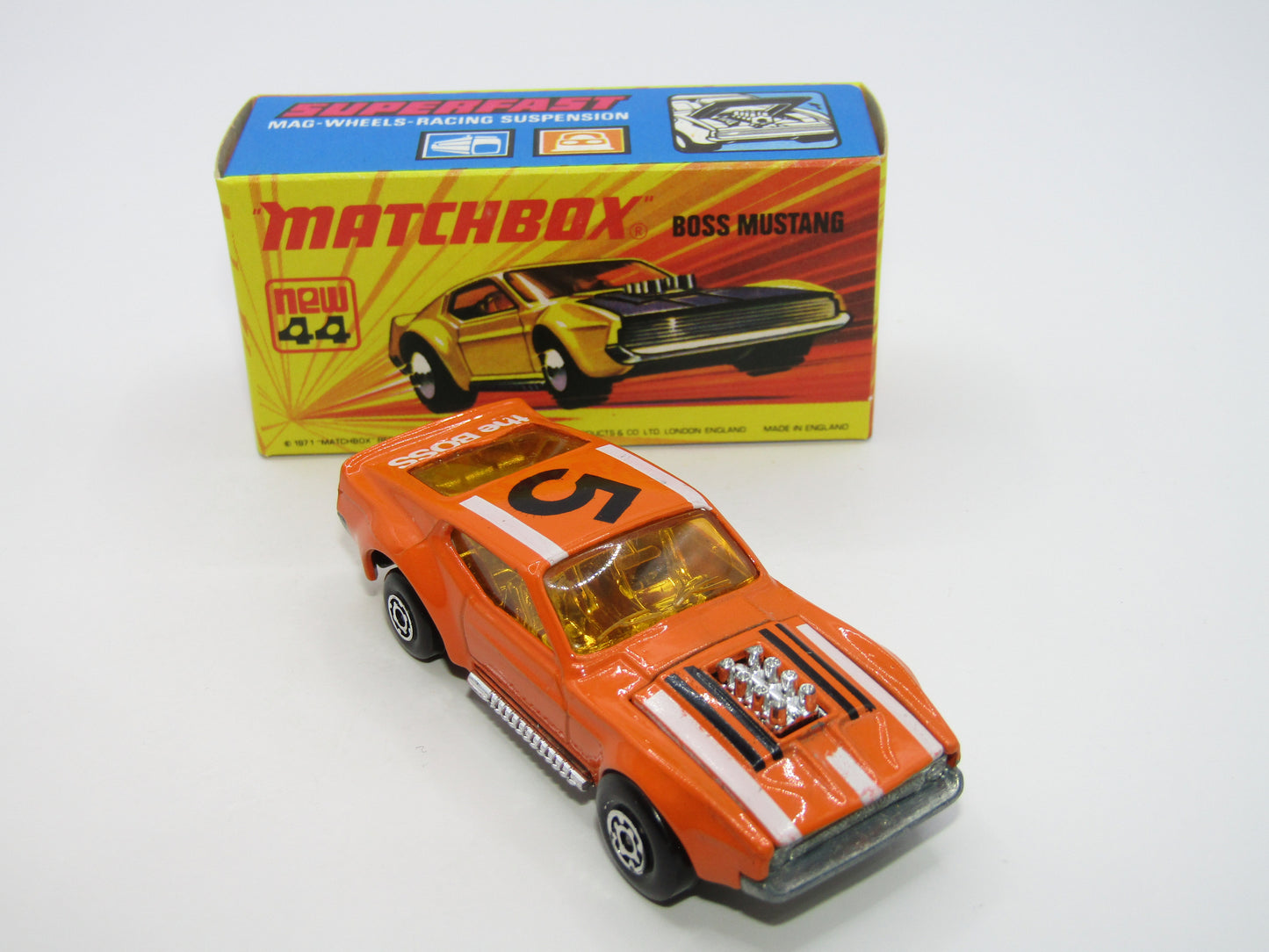 Matchbox Superfast 44B Boss Mustang REVERSED Wheels No Side Tampo's