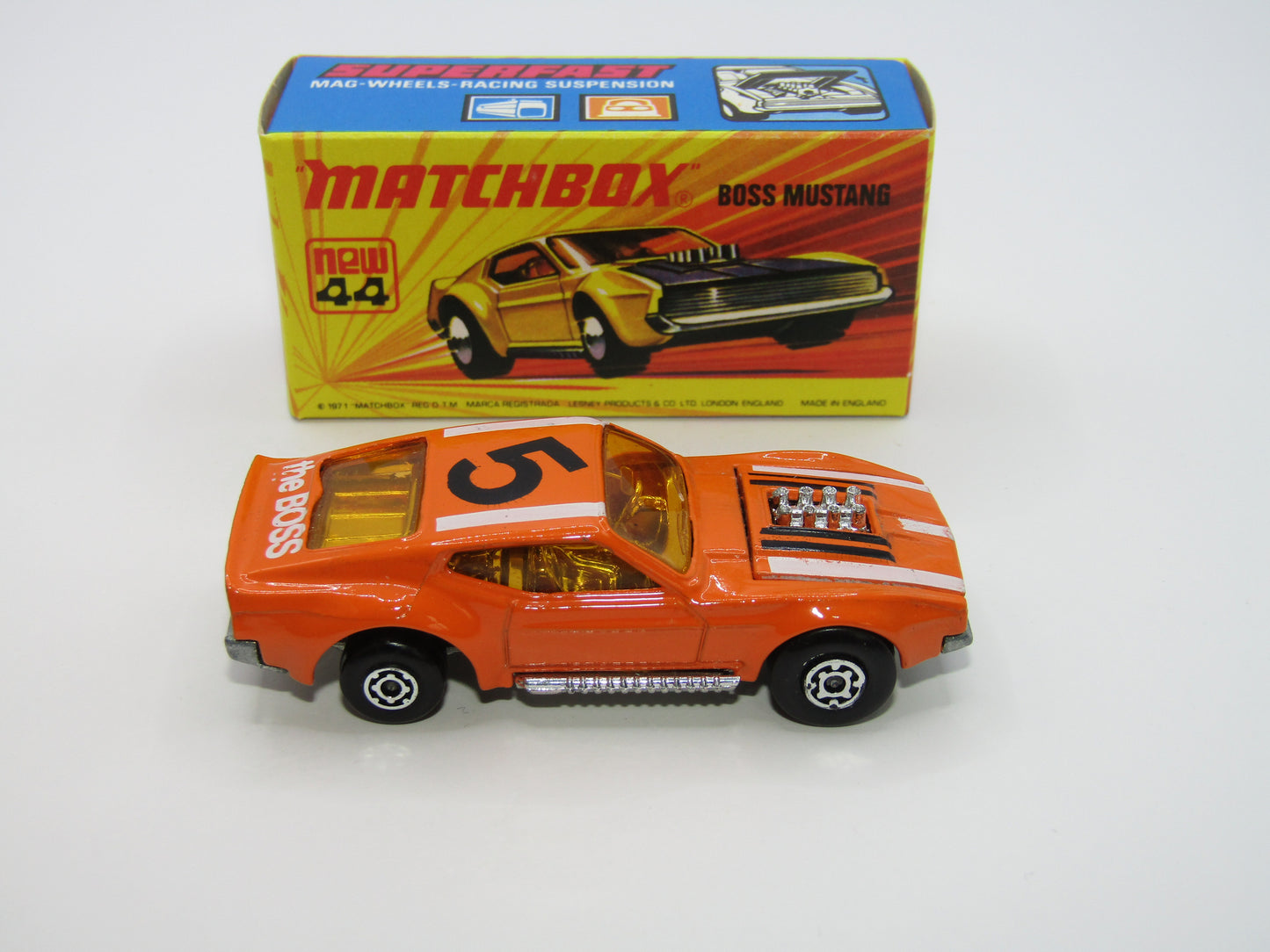 Matchbox Superfast 44B Boss Mustang REVERSED Wheels No Side Tampo's
