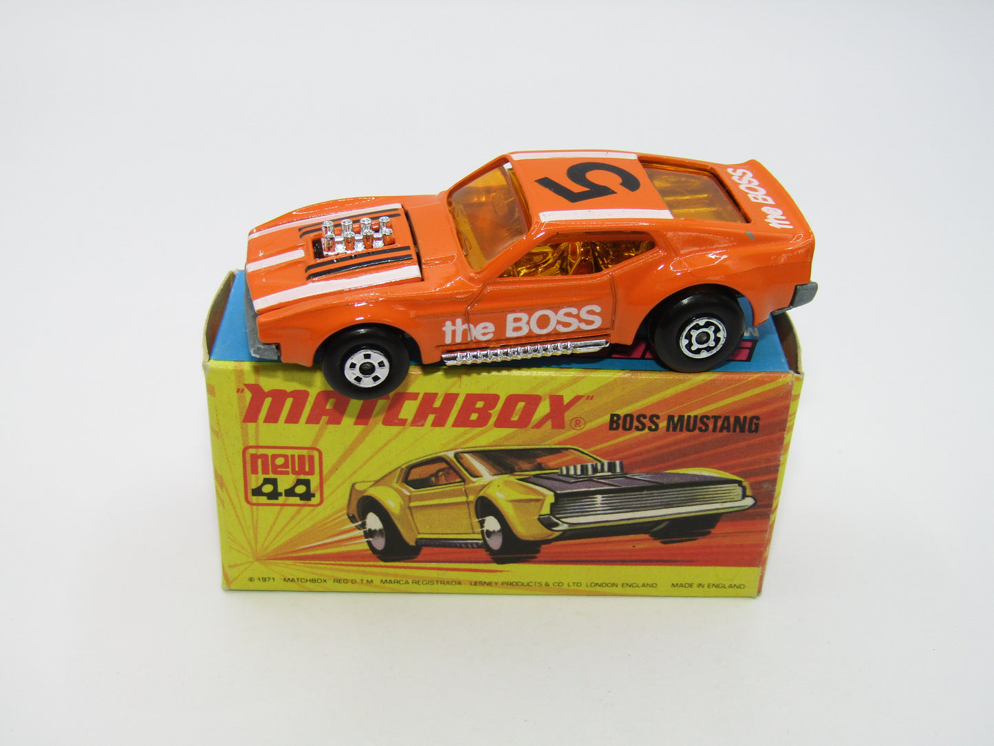 Matchbox Superfast 44B Boss Mustang Dark Orange 5 SPOKE FRONT Wheels