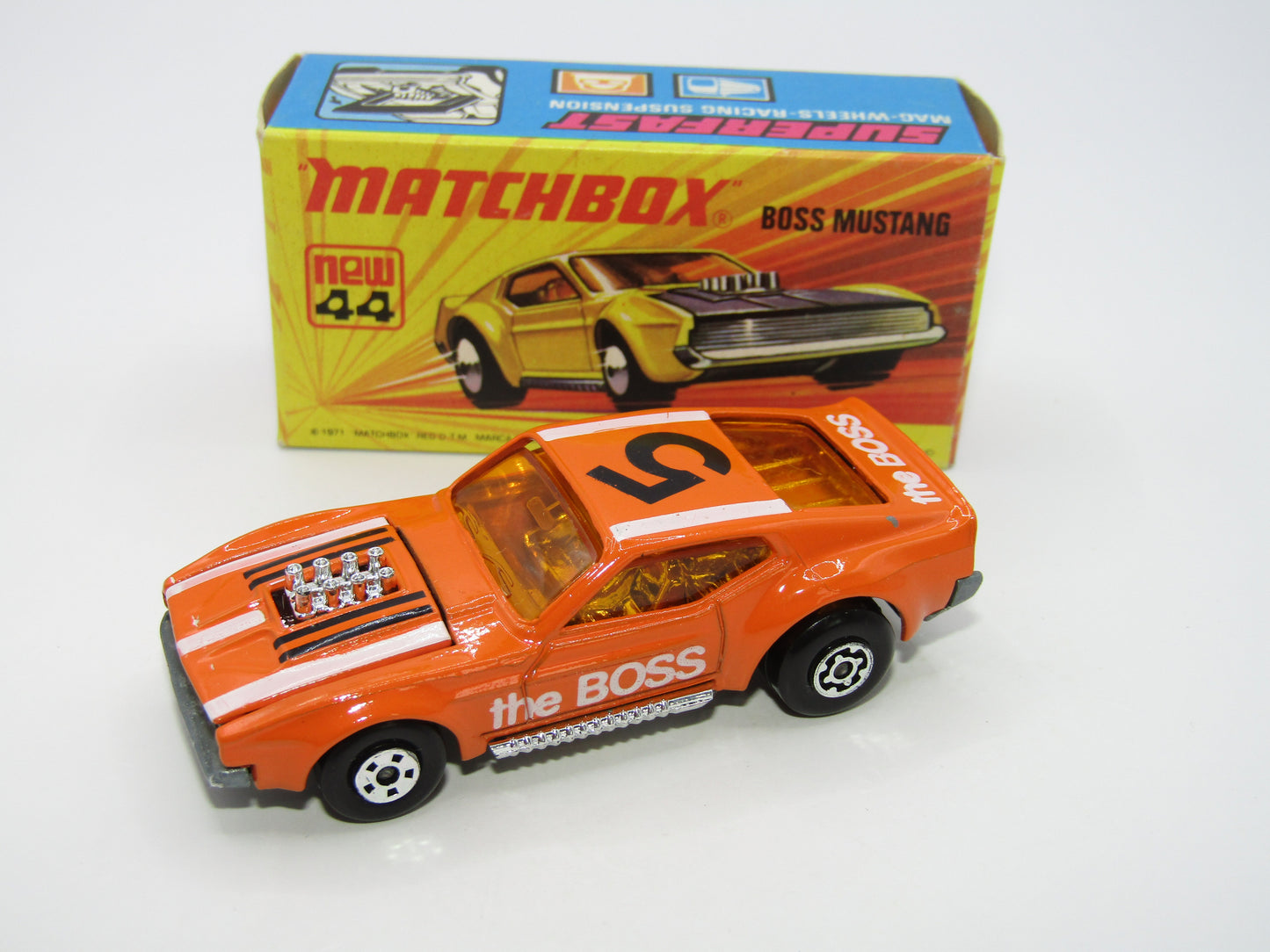 Matchbox Superfast 44B Boss Mustang Dark Orange 5 SPOKE FRONT Wheels