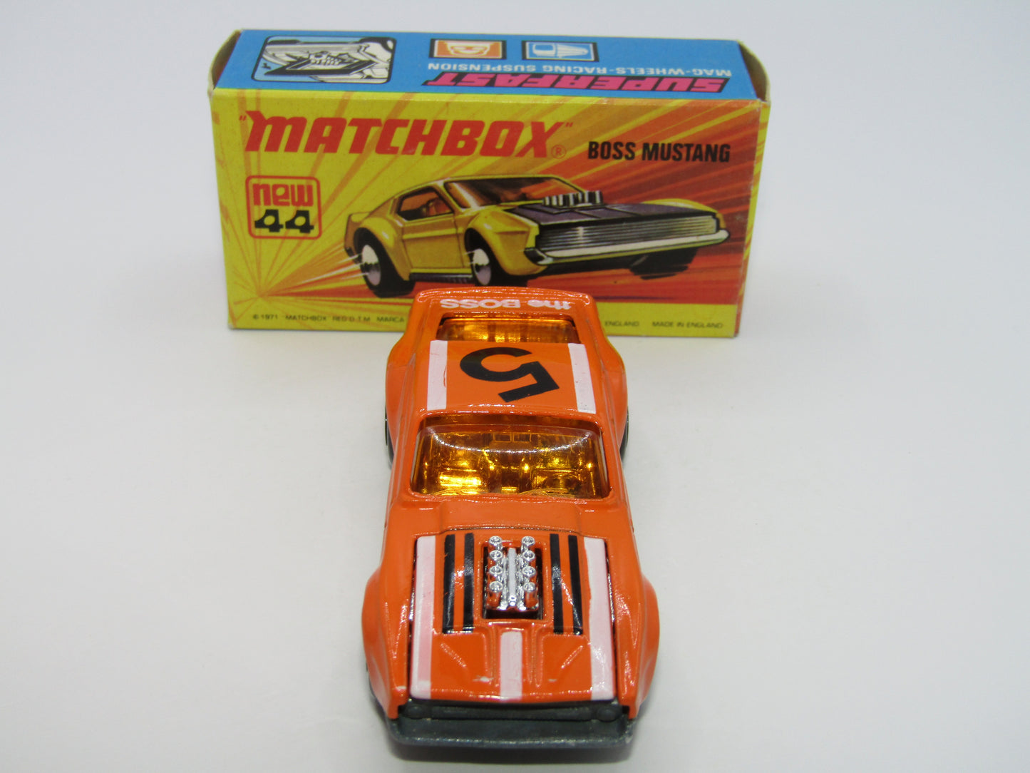 Matchbox Superfast 44B Boss Mustang Dark Orange 5 SPOKE FRONT Wheels