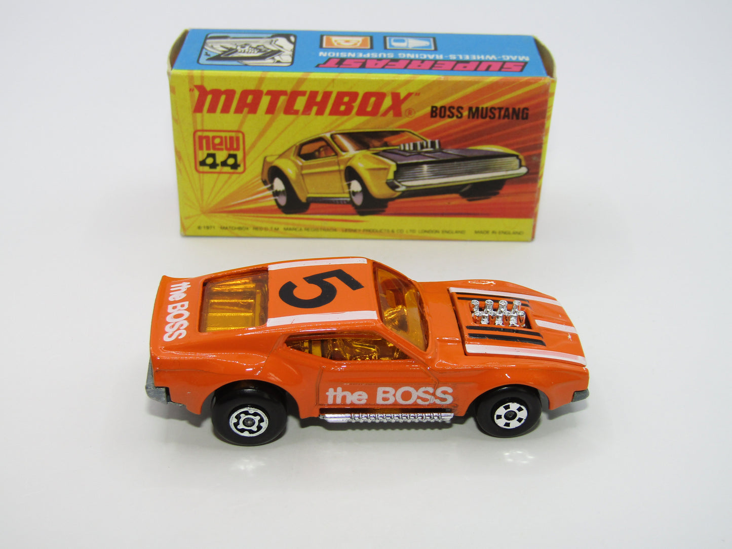 Matchbox Superfast 44B Boss Mustang Dark Orange 5 SPOKE FRONT Wheels