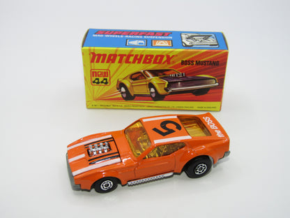 Matchbox Superfast 44B Boss Mustang Dark Orange Missing 1 Side Tampo