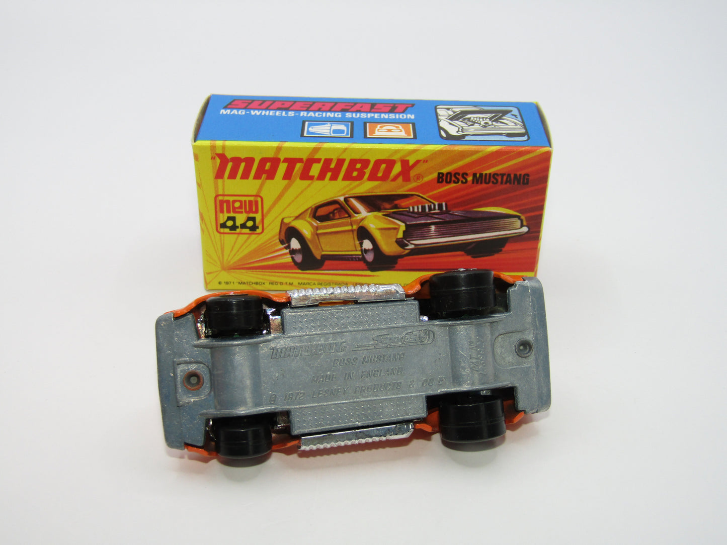 Matchbox Superfast 44B Boss Mustang Dark Orange Missing 1 Side Tampo