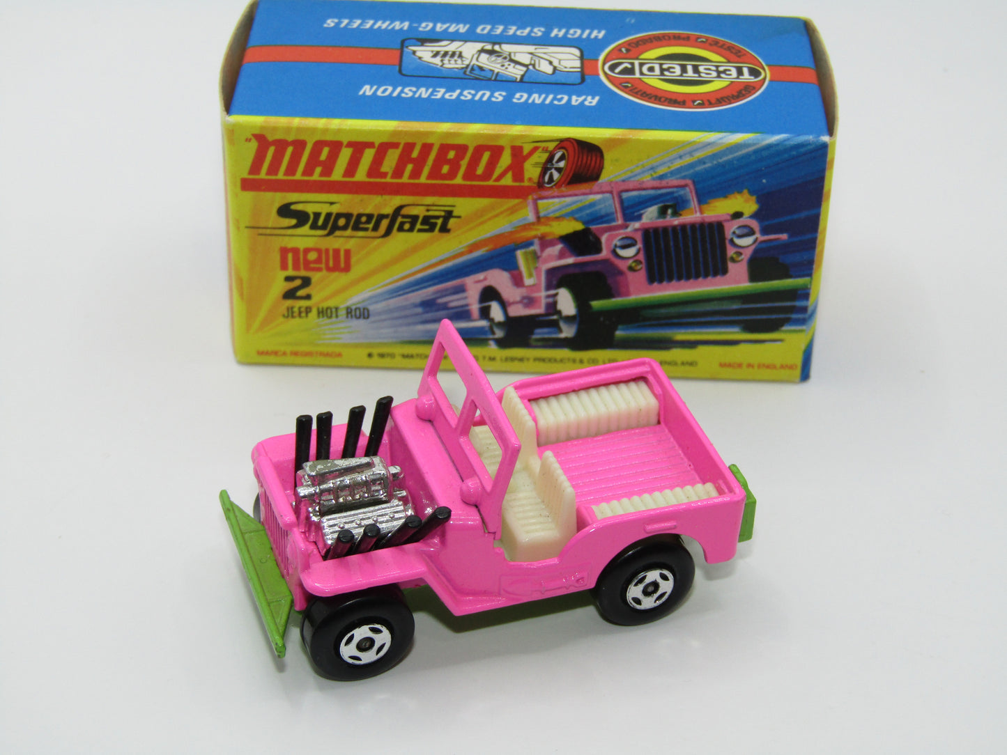 Matchbox Superfast 2B Jeep Hot Rod IVORY Interior, Green Base
