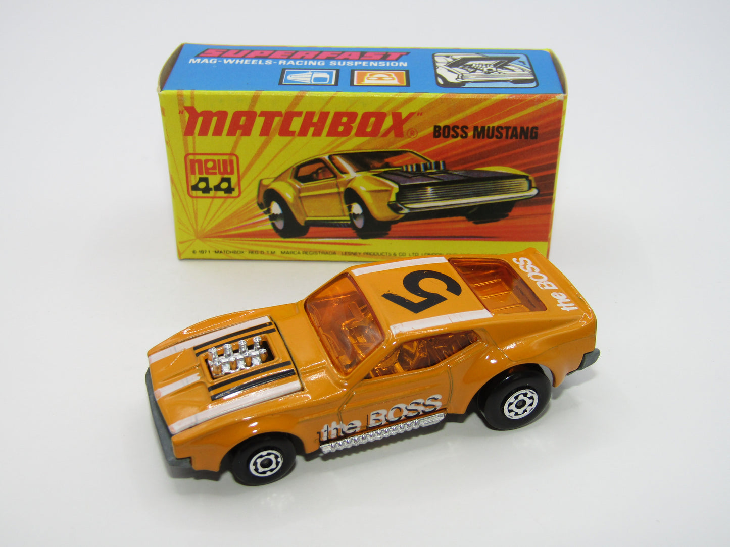 Matchbox Superfast 44B Boss Mustang Light Orange The Boss Outline Shadow Tampo