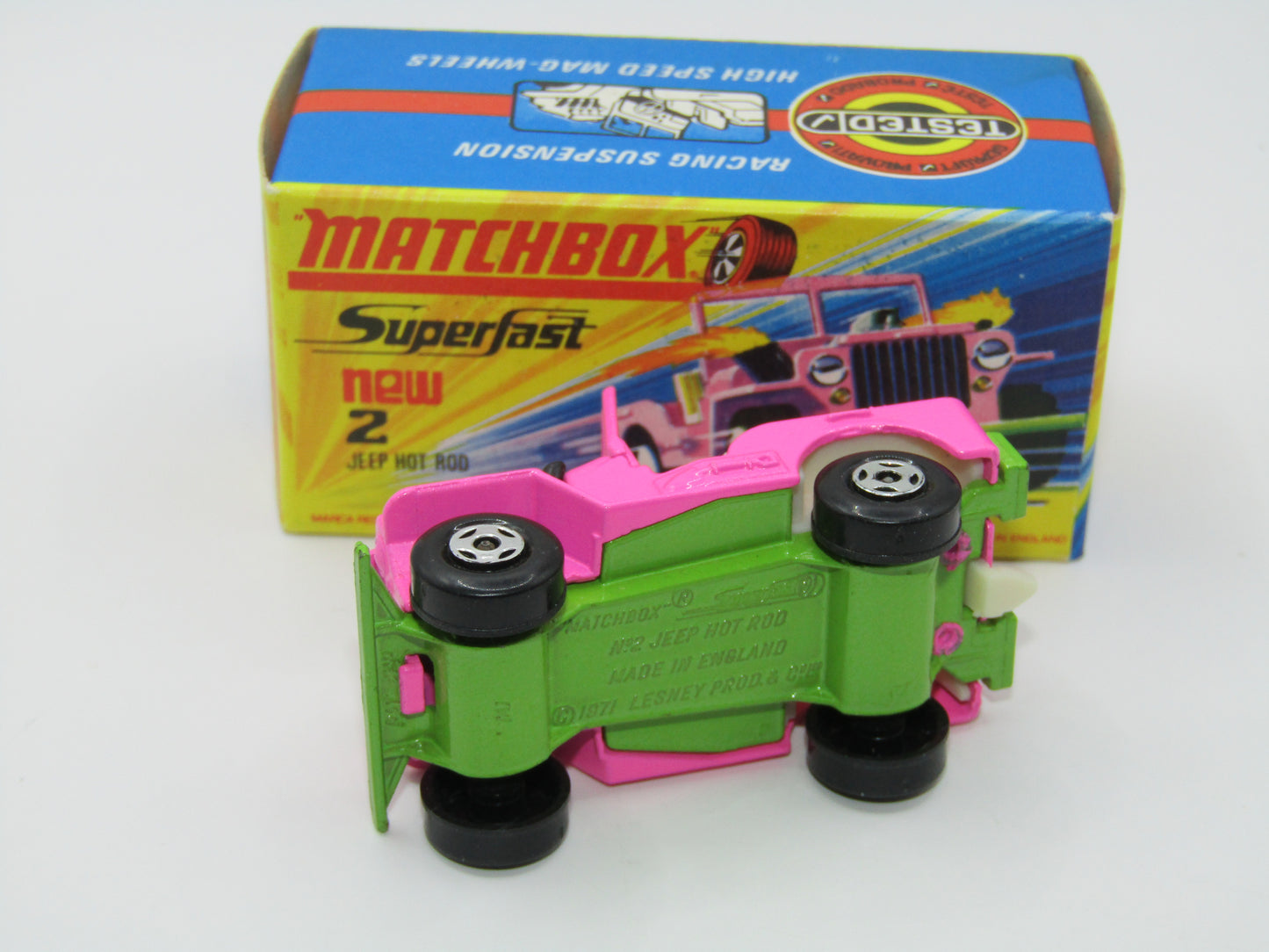 Matchbox Superfast 2B Jeep Hot Rod IVORY Interior, Green Base
