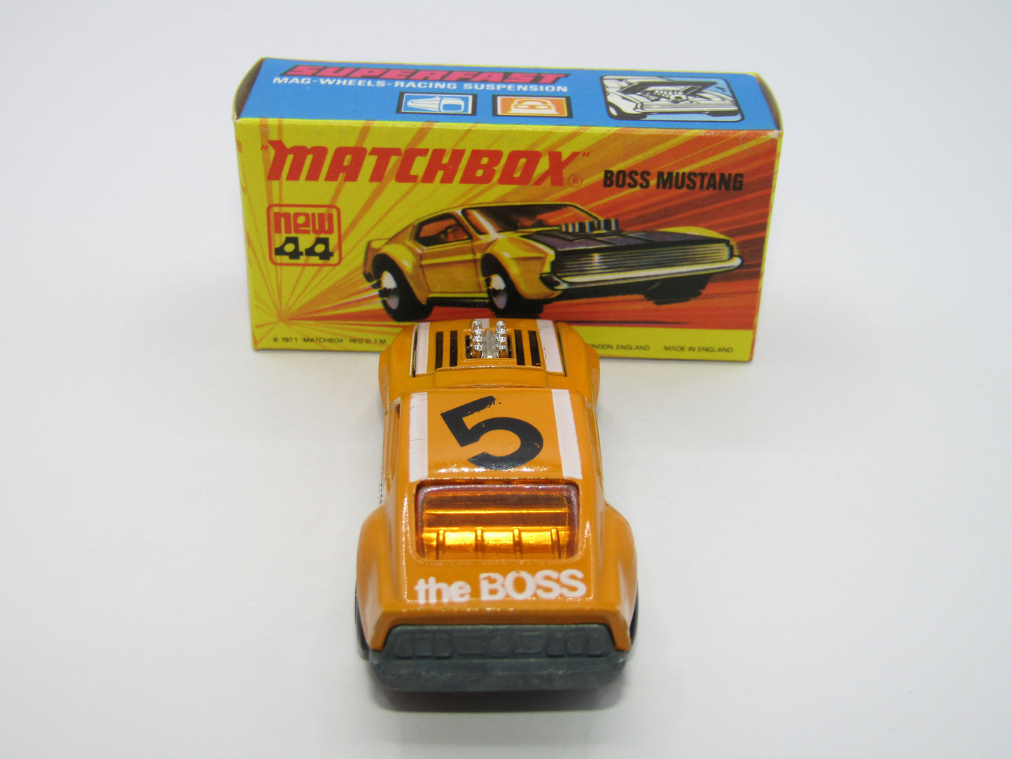 Matchbox Superfast 44B Boss Mustang Light Orange The Boss Outline Shadow Tampo