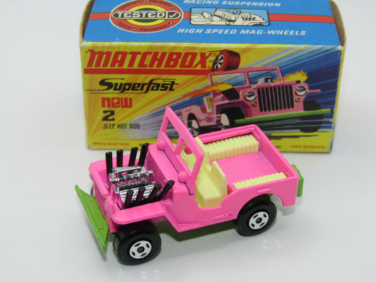 Matchbox Superfast 2B Jeep Hot Rod Light Pink, Green Base
