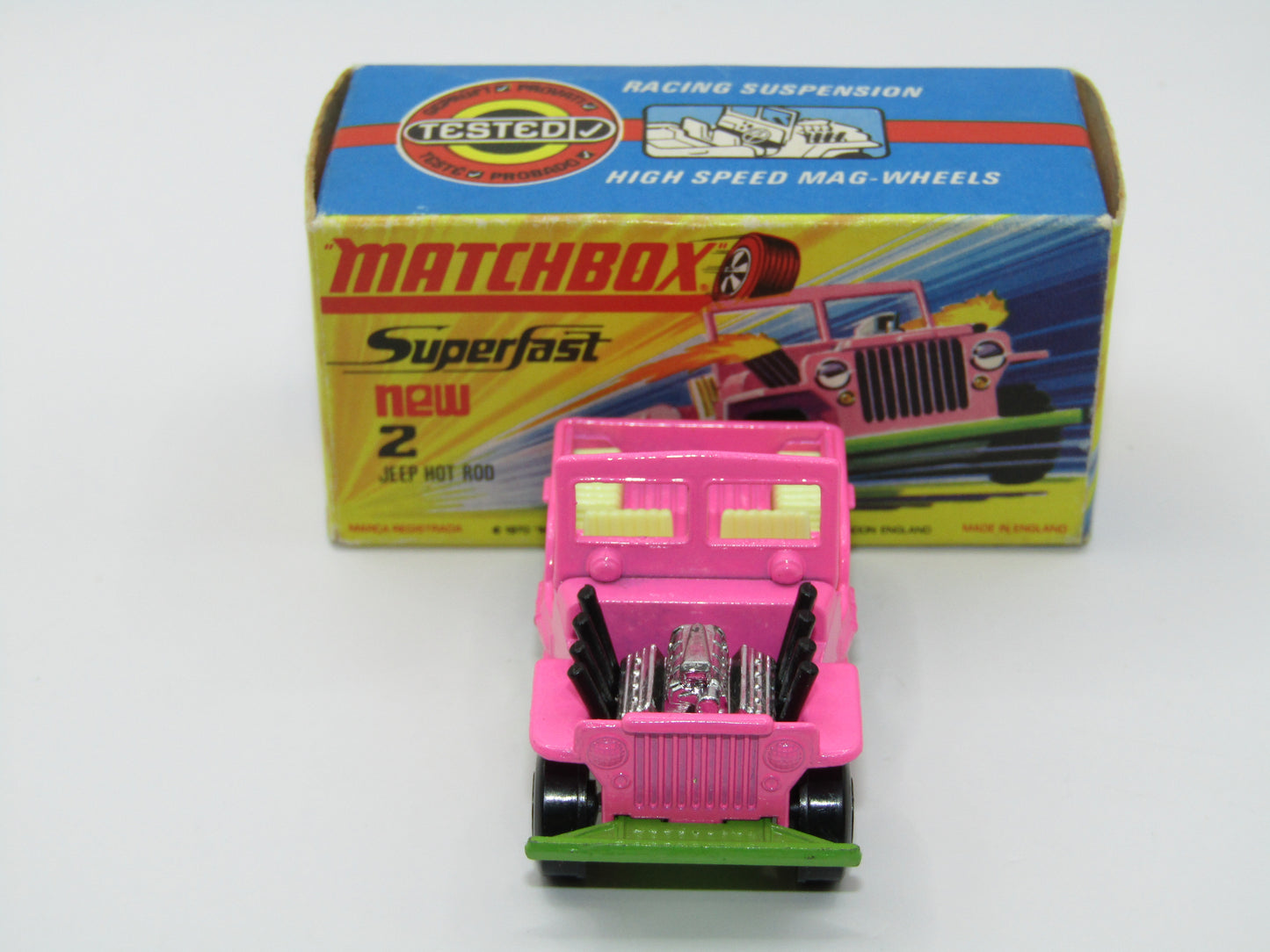 Matchbox Superfast 2B Jeep Hot Rod Light Pink, Green Base