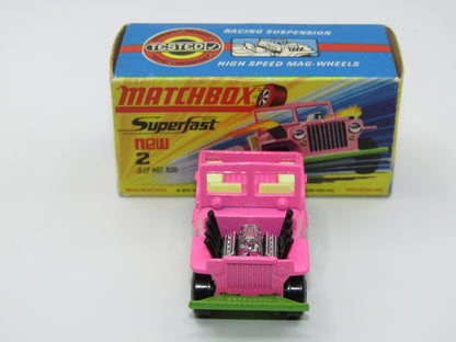 Matchbox Superfast 2B Jeep Hot Rod Light Pink, Green Base