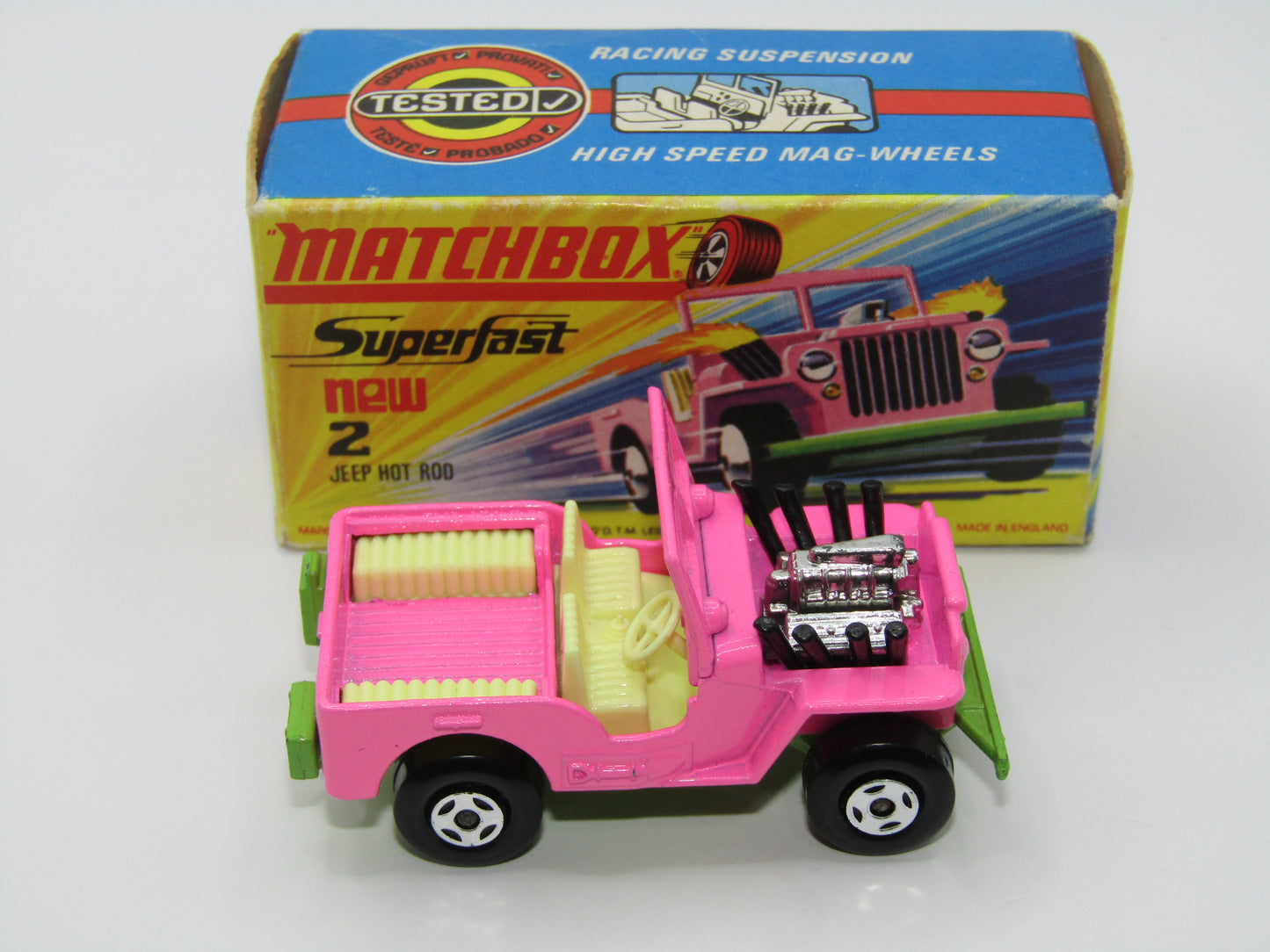 Matchbox Superfast 2B Jeep Hot Rod Light Pink, Green Base