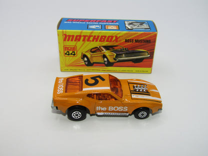 Matchbox Superfast 44B Boss Mustang Lt Orange White BOSS DARK Amber Windows
