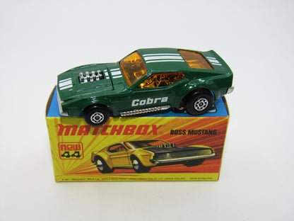 Matchbox Superfast 44B Boss Mustang OLIVE GREEN Dark Amber Windows