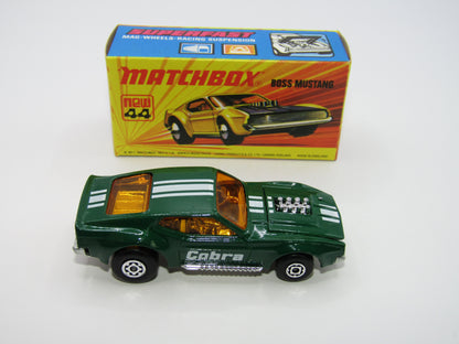 Matchbox Superfast 44B Boss Mustang OLIVE GREEN Dark Amber Windows