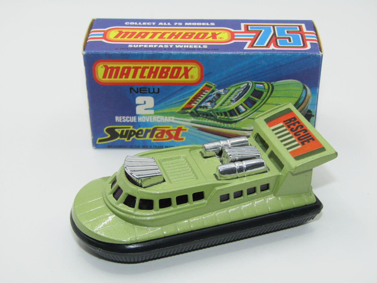 Matchbox Superfast 2C Rescue Hovercraft Avacado RESCUE Labels