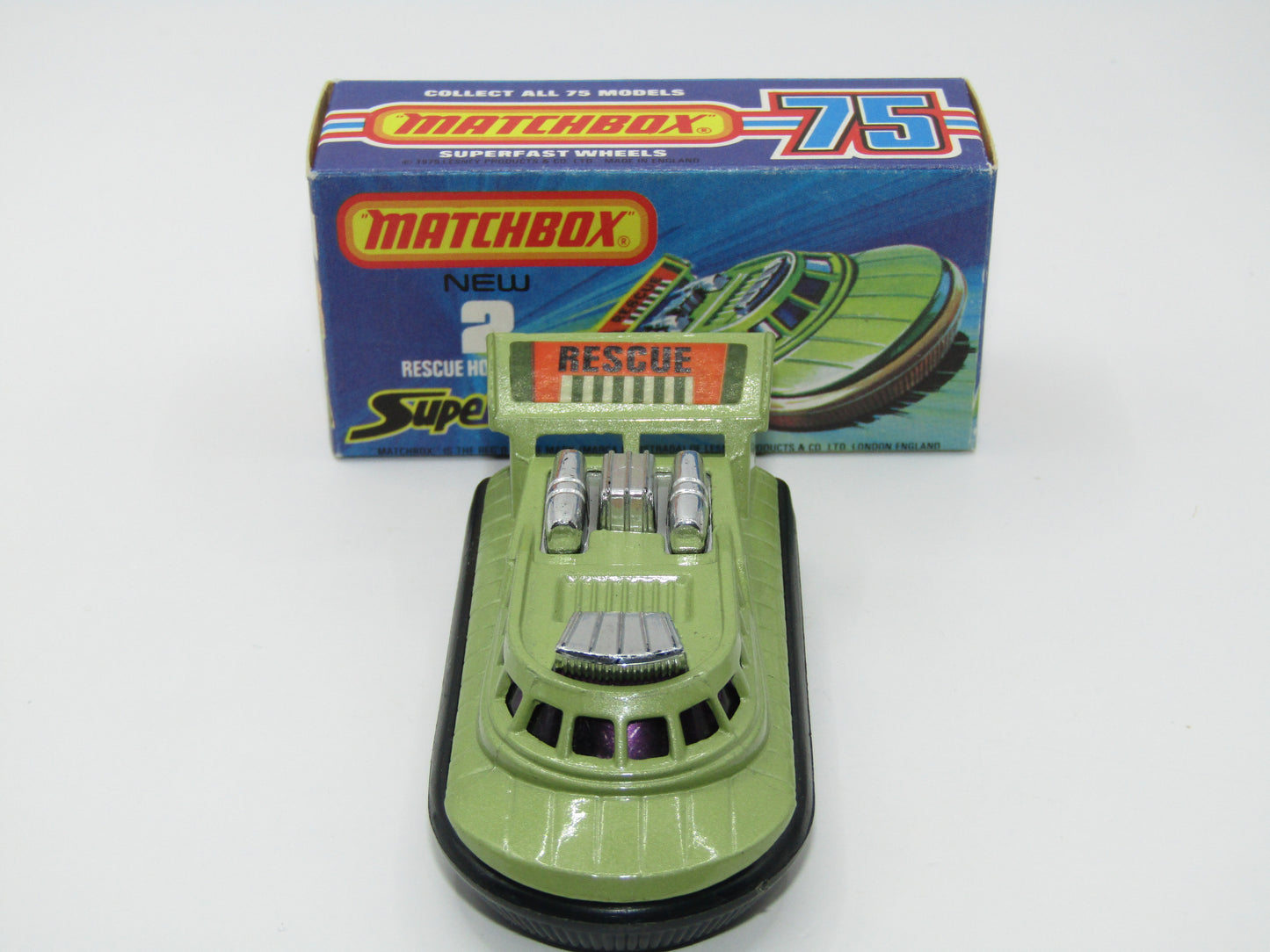 Matchbox Superfast 2C Rescue Hovercraft Avacado RESCUE Labels