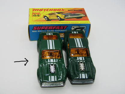 Matchbox Superfast 44B Boss Mustang OLIVE GREEN Dark Amber Windows