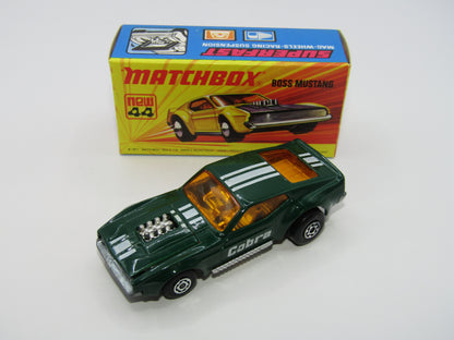 Matchbox Superfast 44B Boss Mustang Dark Green Dark Amber Windows