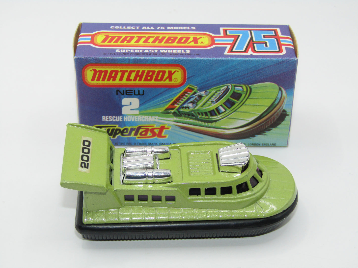 Matchbox Superfast 2C Rescue Hovercraft Avacado 2000 Labels
