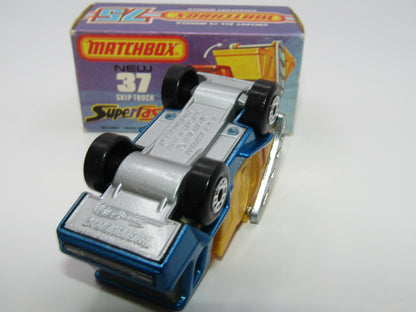 Matchbox Superfast No 37C Skip Truck Metallic Blue Silver Base
