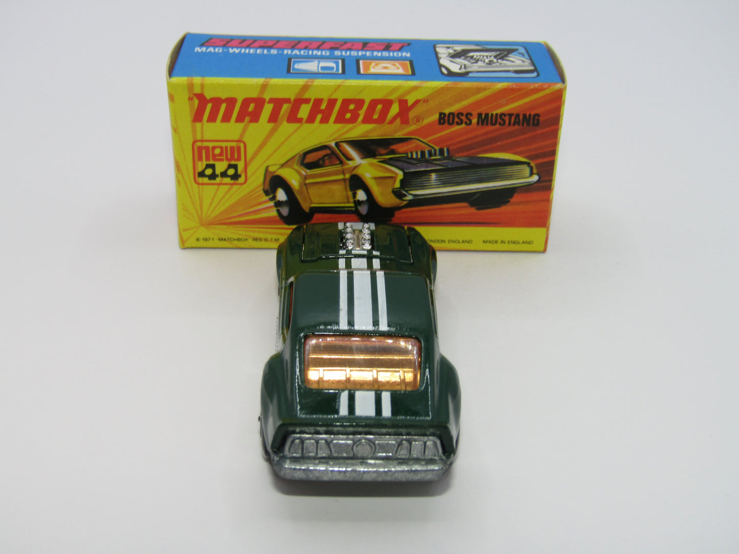 Matchbox Superfast 44B Boss Mustang Dark Green LIGHT Amber Windows