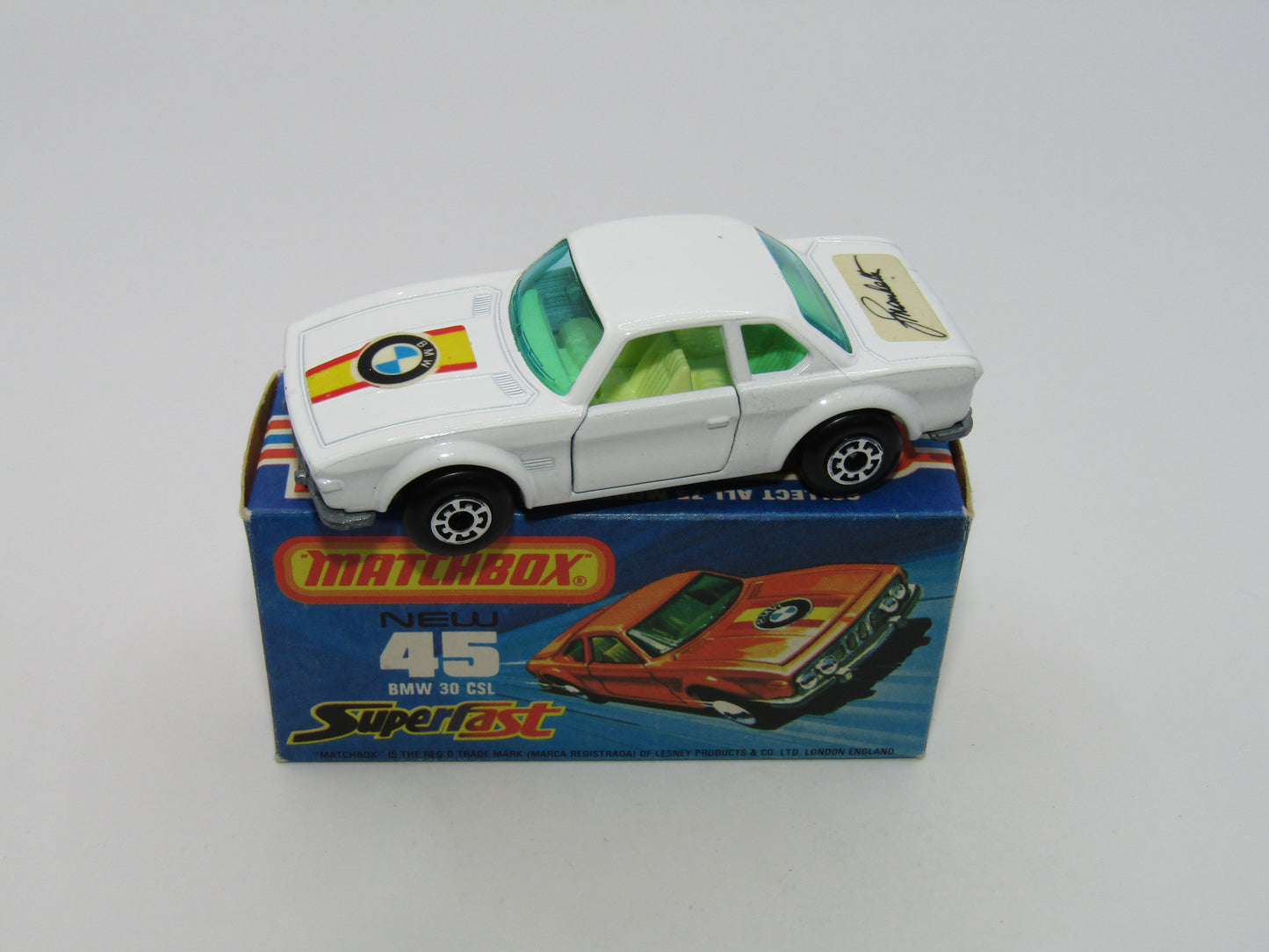 Matchbox Superfast 45B BMW 3.0CSL White with Manhalter Boot Labels