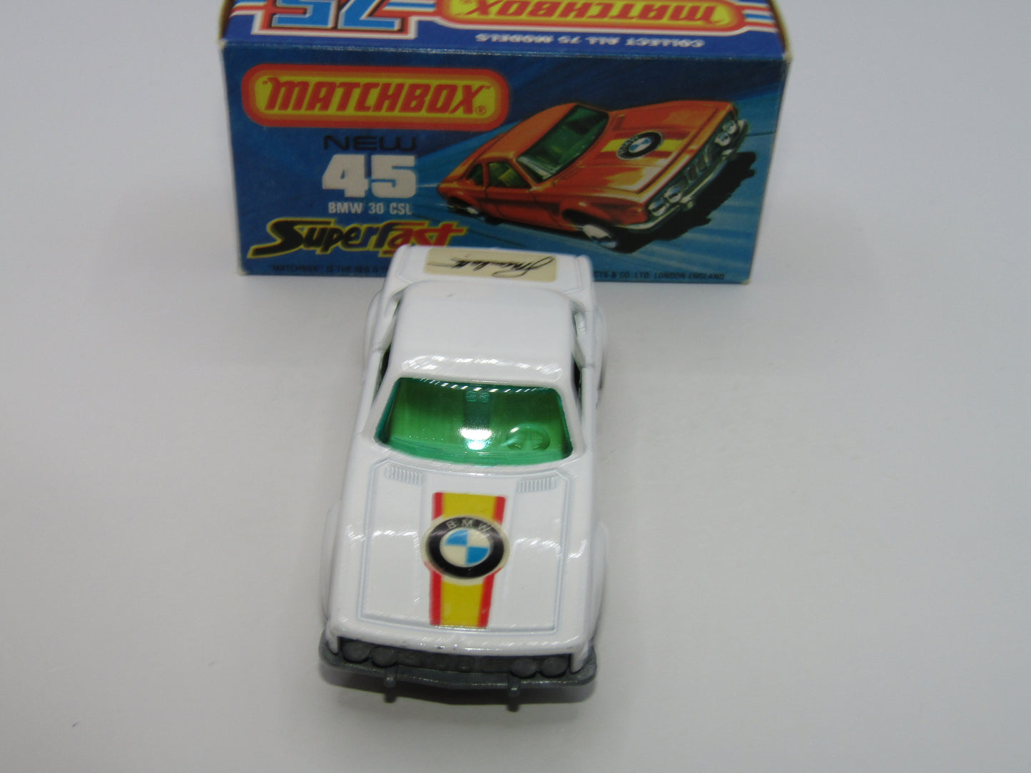 Matchbox Superfast 45B BMW 3.0CSL White with Manhalter Boot Labels