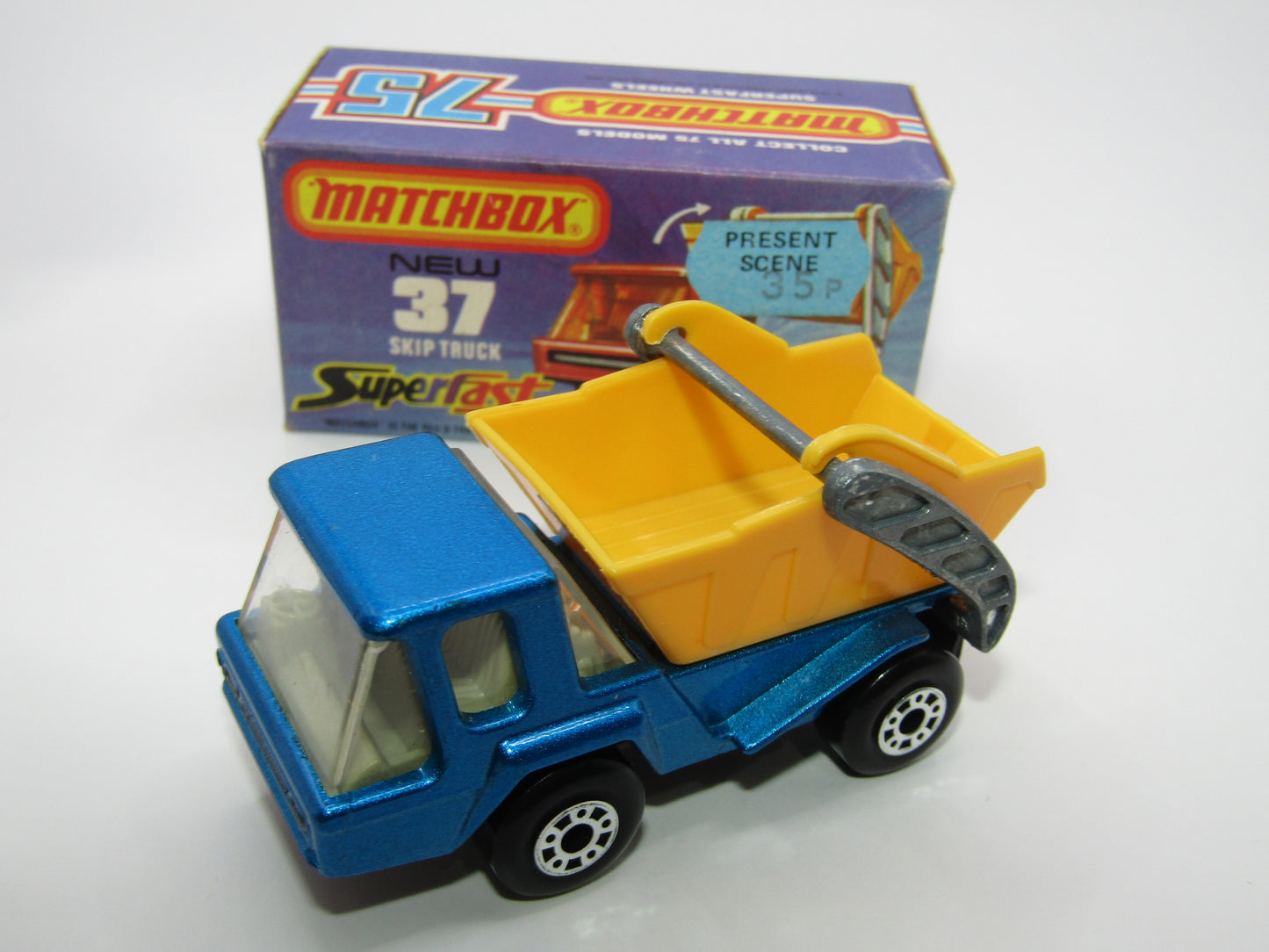 Matchbox Superfast No 37C Skip Truck Metallic Blue GREY Base