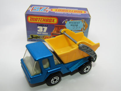 Matchbox Superfast No 37C Skip Truck Metallic Blue GREY Base