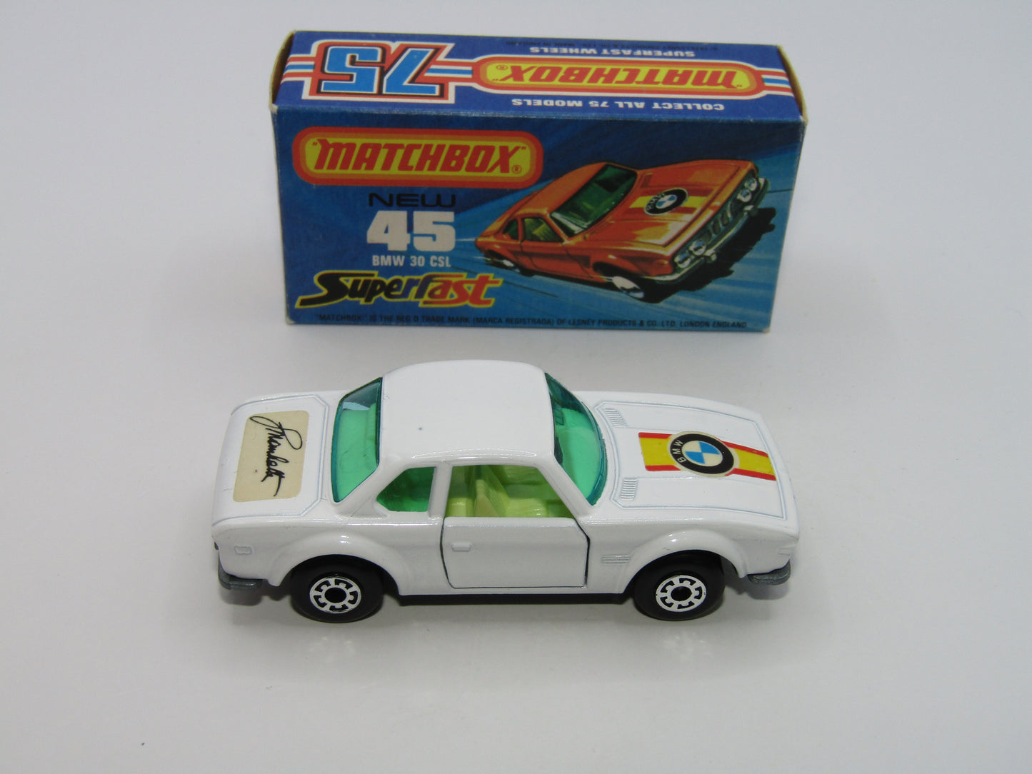 Matchbox Superfast 45B BMW 3.0CSL White with Manhalter Boot Labels