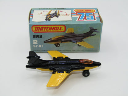 Matchbox Superfast 2D S2 Jet Black & Yellow Dark Amber Windows