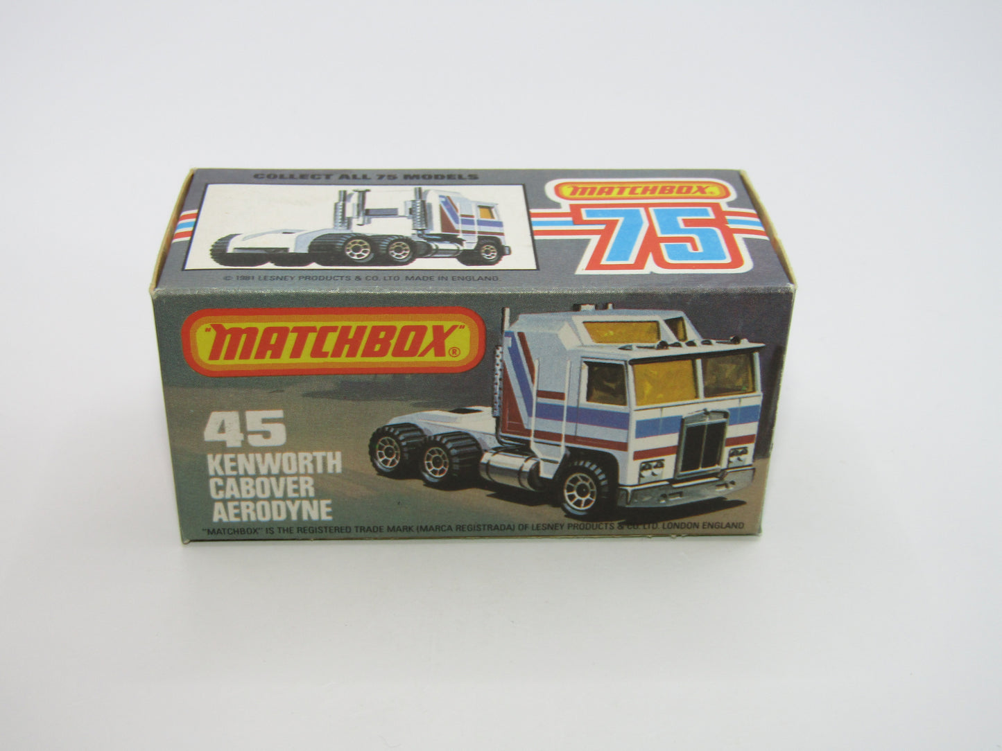 Matchbox Superfast 45C Kenworth Truck Red, White, Blue, Yellow Stripes