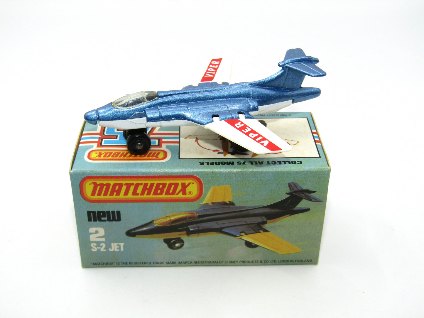 Matchbox Superfast 2D S2 Jet Metallic Blue & White Viper Tampo