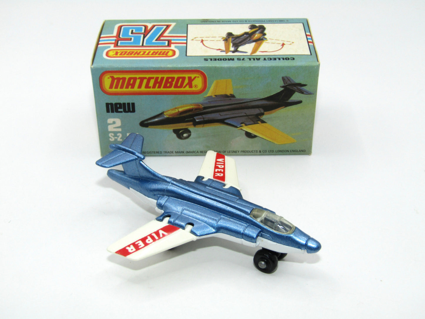 Matchbox Superfast 2D S2 Jet Metallic Blue & White Viper Tampo