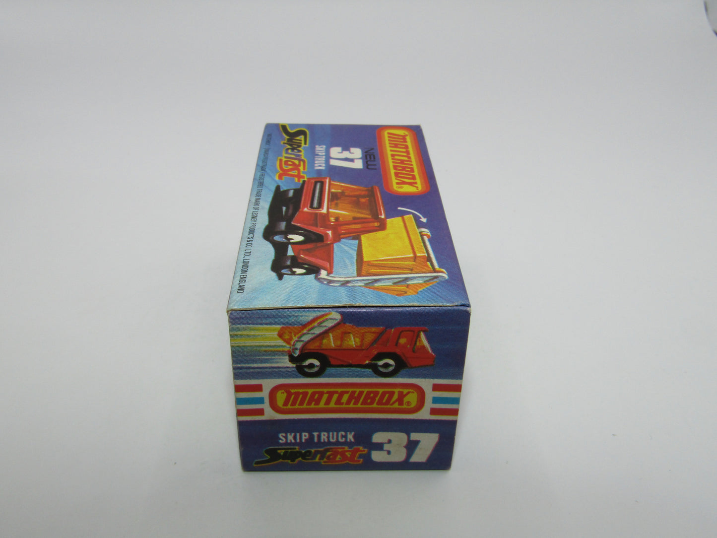 Matchbox Superfast No 37C Skip Truck Metallic Blue FLAT BLACK Base