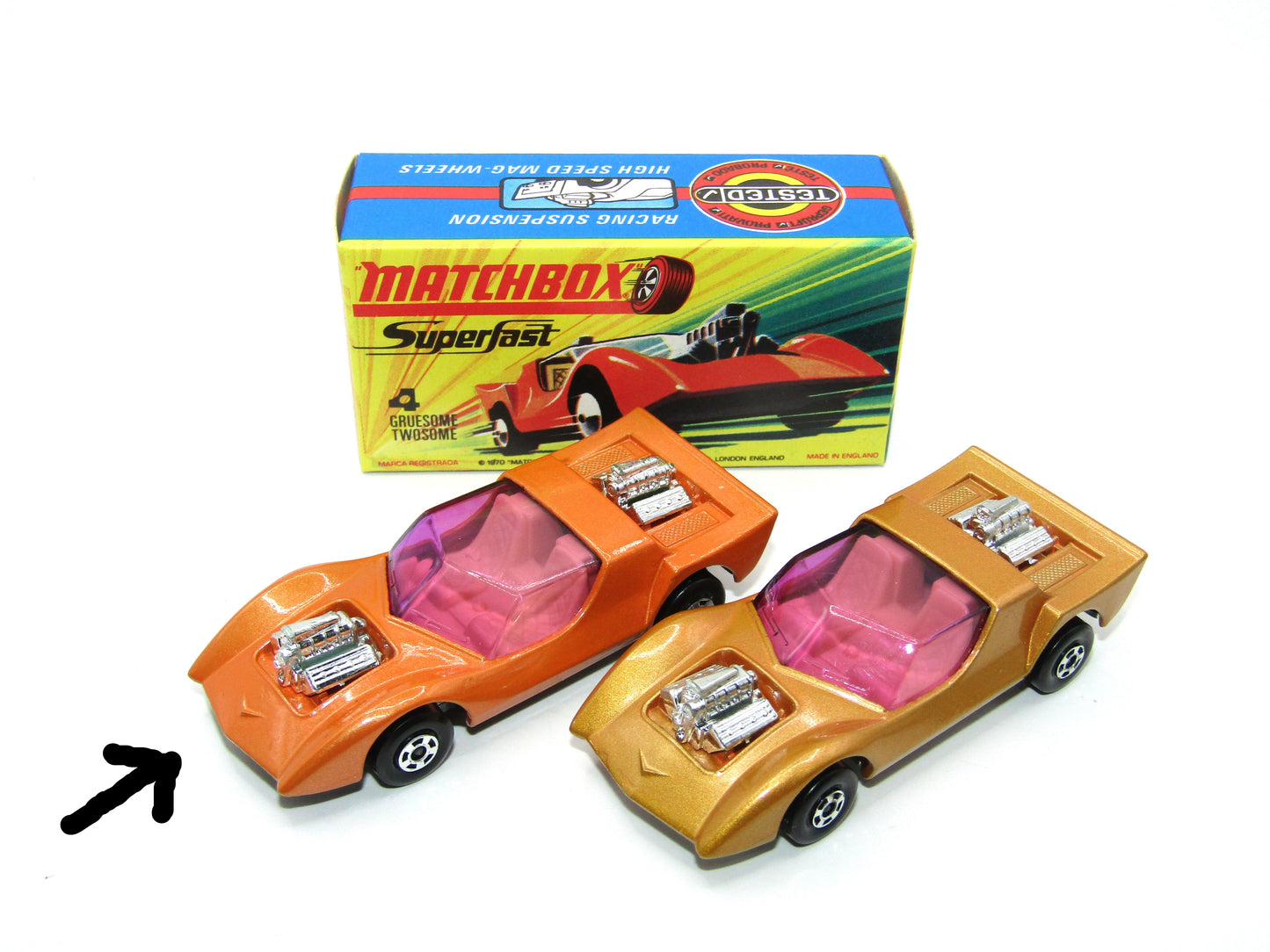 Matchbox Superfast 4B Gruesome Twosome ORANGE-GOLD body