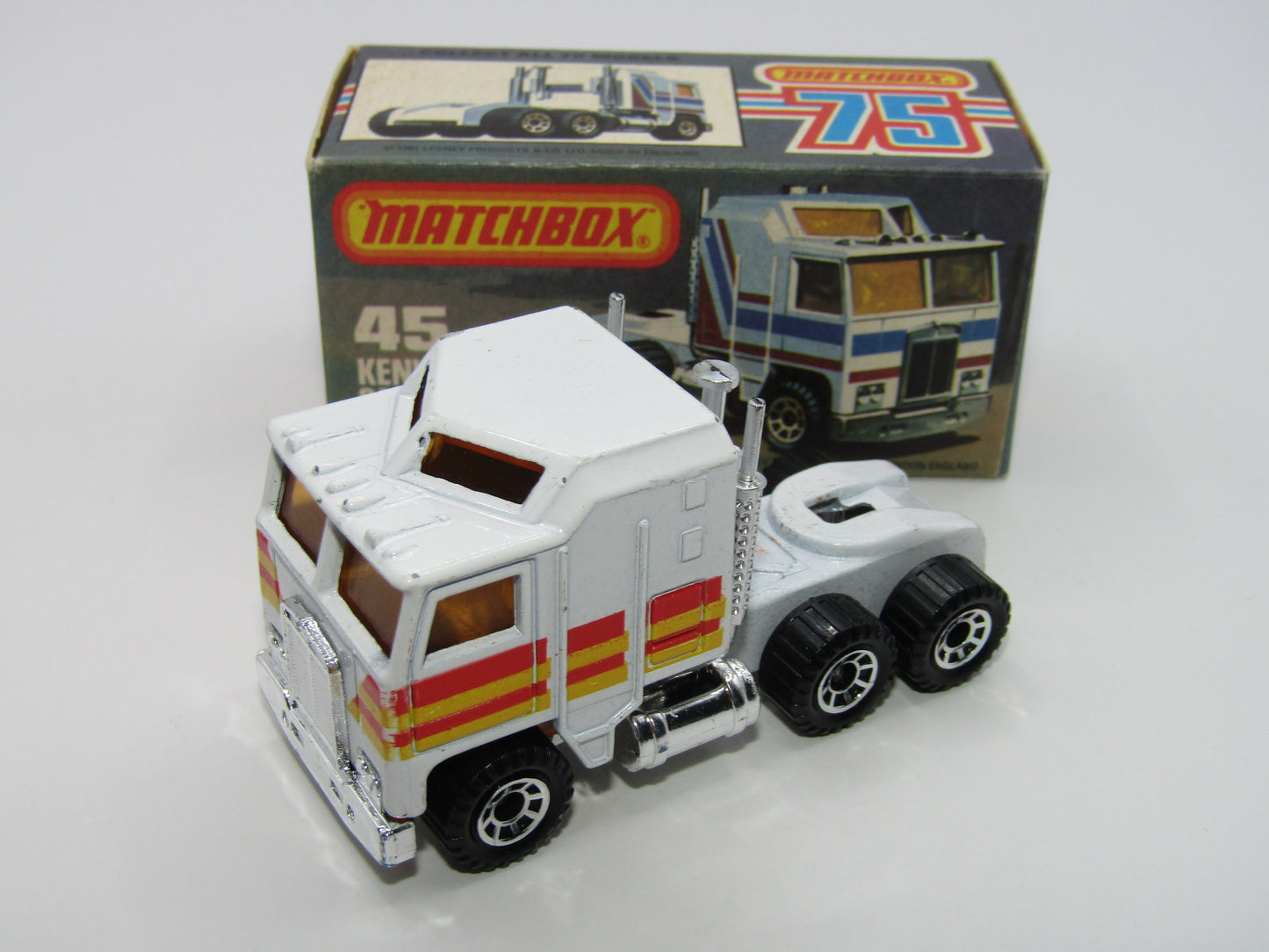 Matchbox Superfast 45C Kenworth Truck White, Red & Yellow Stripes