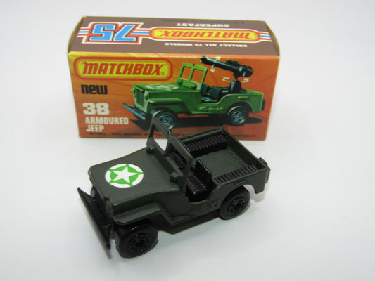 Matchbox Superfast No 38C Armoured Jeep OLIVE DRAB Star no 38 Jeep Base