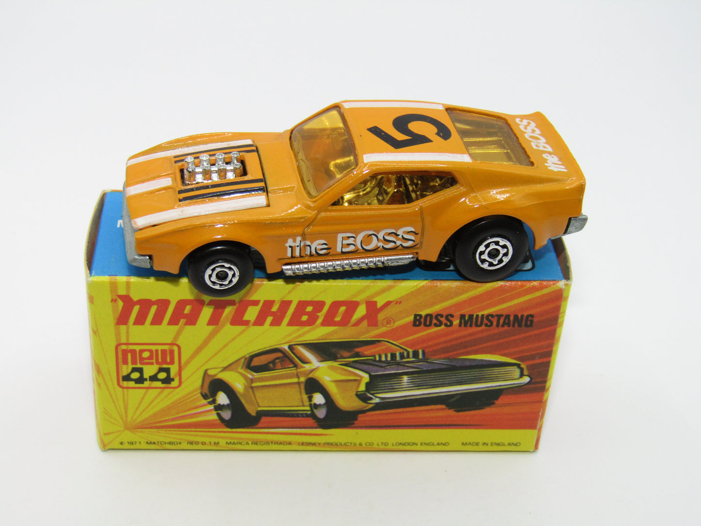 Matchbox Superfast 44B Boss Mustang BOSS Outline LIGHT AMBER Windows
