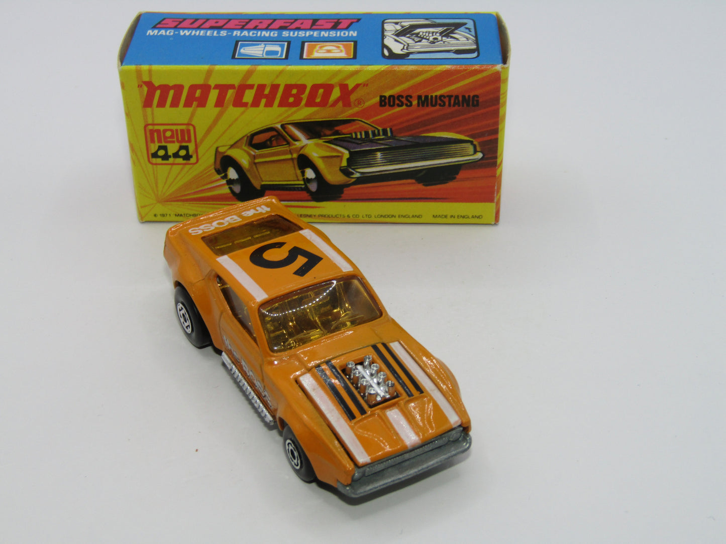 Matchbox Superfast 44B Boss Mustang BOSS Outline LIGHT AMBER Windows