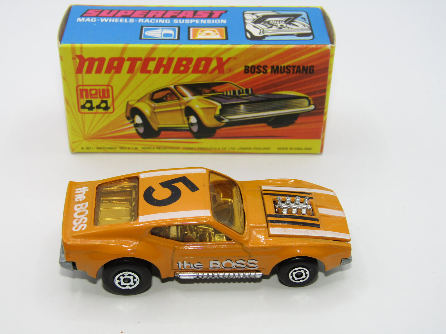 Matchbox Superfast 44B Boss Mustang BOSS Outline LIGHT AMBER Windows