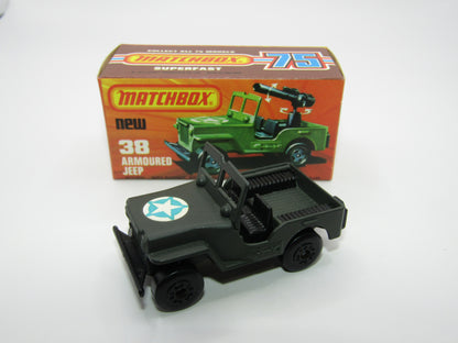 Matchbox Superfast No 38C Armoured Jeep LIGHT OLIVE DRAB Star no 38 Jeep Base