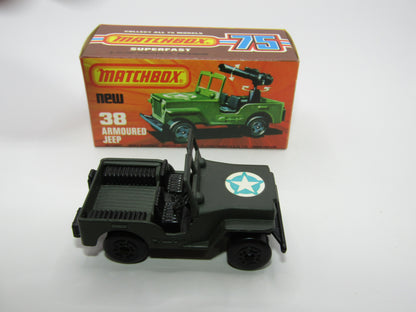 Matchbox Superfast No 38C Armoured Jeep LIGHT OLIVE DRAB Star no 38 Jeep Base