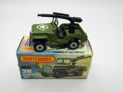 Matchbox Superfast No 38C Armoured Jeep CHROME WHEELS GREY No 5 Base