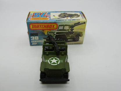 Matchbox Superfast No 38C Armoured Jeep CHROME WHEELS GREY No 5 Base