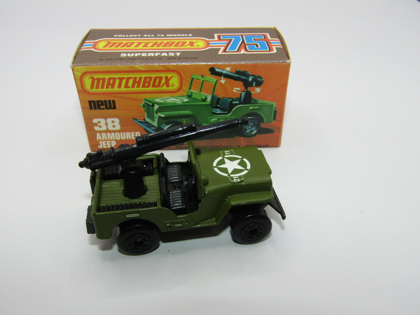 Matchbox Superfast No 38C Armoured Jeep Glossy GREY no 5 US Mail Base