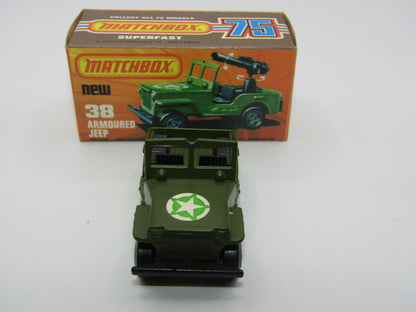 Matchbox Superfast No 38C Armoured Jeep Bright Green Star GLOSS Black Base