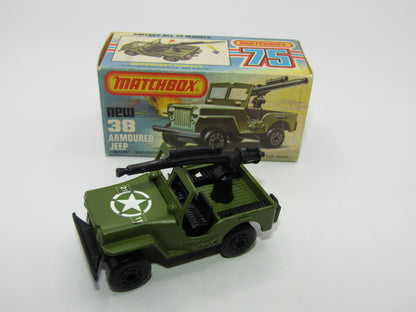 Matchbox Superfast No 38C Armoured Jeep with Gun Sleet N Snow Base