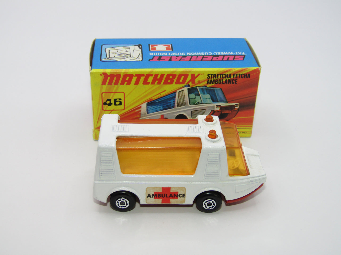 Matchbox Superfast 46B Stretcha Fetcha AMBER Windows Ambulance Labels